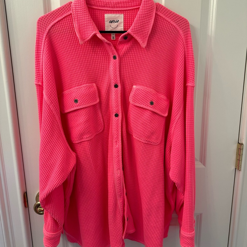 Aerie pink waffle knit button up